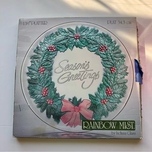 Platter 12 1/2" Season’s Greetings Platter Christmas RAINBOW MIST by Indian Glas